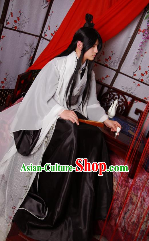 Traditional Chinese Cosplay Swordsman Ink Painting Bamboo Clothing Ancient Nobility Childe Costume for Men