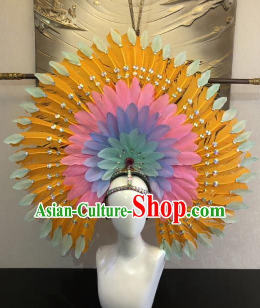 Top Halloween Deluxe Orange Feather Hat Brazilian Carnival Samba Dance Hair Accessories for Women