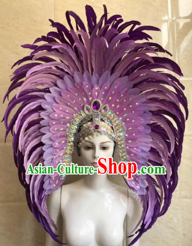 Top Halloween Rio Carnival Deluxe Purple Feather Hat Brazilian Samba Dance Hair Accessories for Women