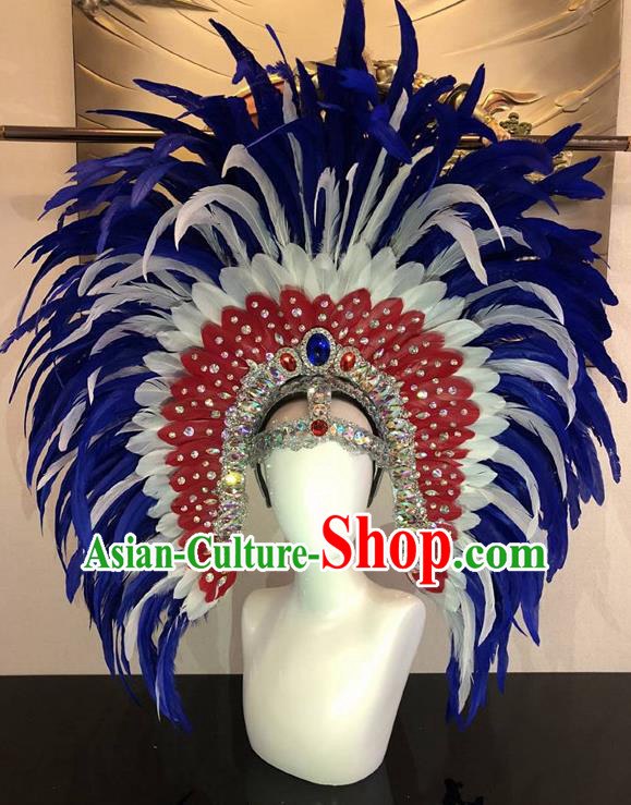 Top Halloween Rio Carnival Deluxe Royalblue Feather Hat Brazilian Samba Dance Hair Accessories for Women