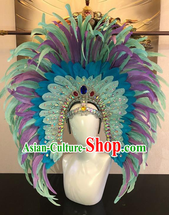 Top Halloween Rio Carnival Deluxe Light Green Feather Hat Brazilian Samba Dance Hair Accessories for Women