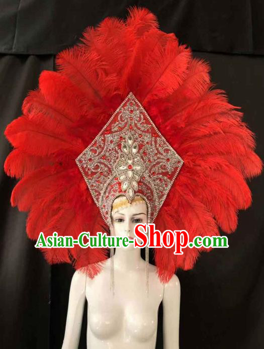 Top Halloween Rio Carnival Deluxe Red Feather Hat Brazilian Samba Dance Hair Accessories for Women