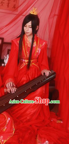 Traditional Chinese Cosplay Swordsman Wedding Red Clothing Ancient Prince Nobility Childe Costume for Men