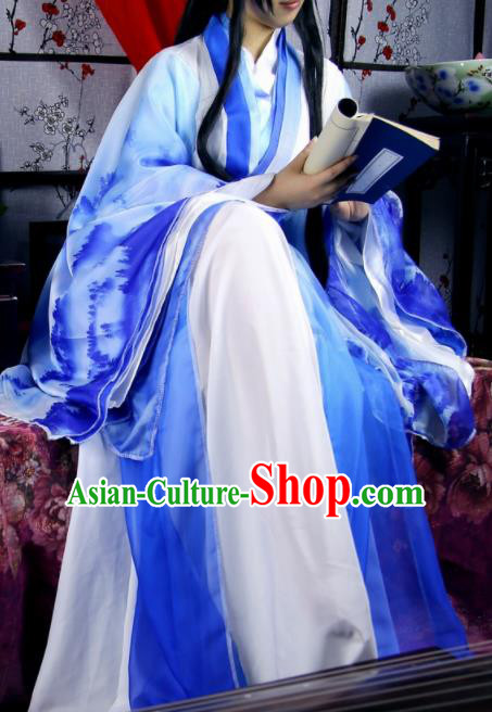 Traditional Chinese Cosplay Imperial Consort Blue Dress Ancient Female Swordsman Costume for Women