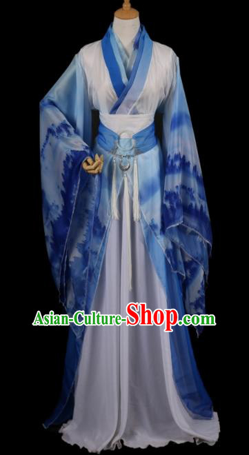 Traditional Chinese Cosplay Imperial Consort Blue Dress Ancient Female Swordsman Costume for Women