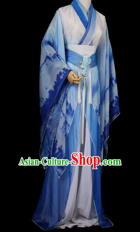 Traditional Chinese Cosplay Imperial Consort Blue Dress Ancient Female Swordsman Costume for Women