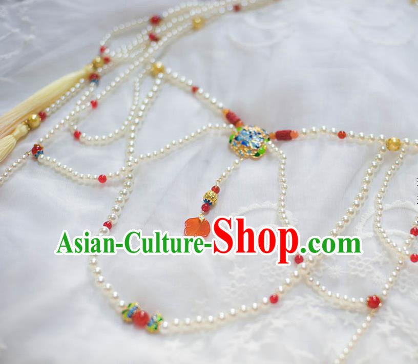 Traditional Chinese Hanfu Tang Dynasty Court Pearls Belt Ancient Princess Tassel Waist Accessories for Women