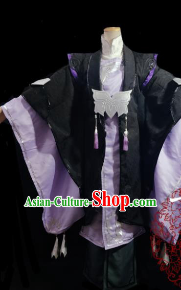 Traditional Chinese Cosplay Royal Highness Purple Clothing Ancient Swordsman Costume for Men