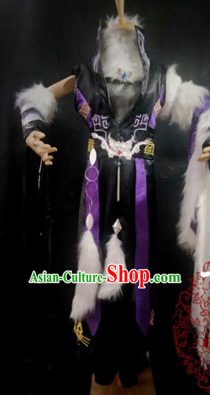 Traditional Chinese Cosplay Young Hero Purple Clothing Ancient Swordsman Costume for Men