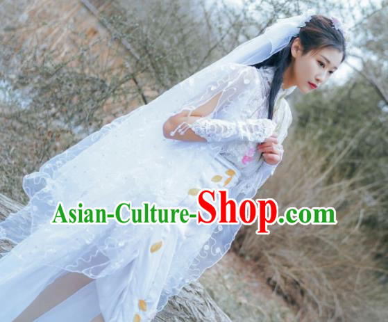 Chinese Cosplay Female Swordsman White Dress Ancient Princess Peri Costume for Women