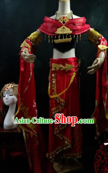 Chinese Cosplay Female Swordsman Red Dress Ancient Princess Peri Costume for Women