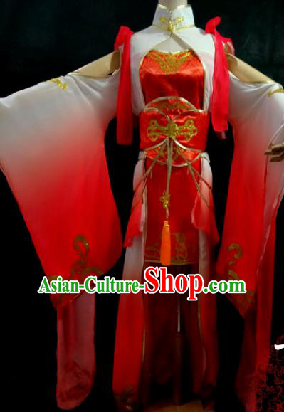 Chinese Cosplay Female Swordsman Red Dress Ancient Princess Peri Costume for Women