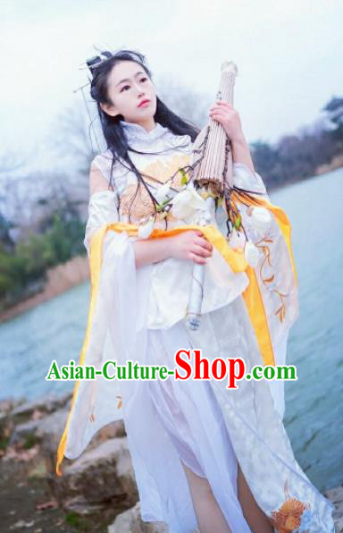 Chinese Cosplay Heroine Female Swordsman White Dress Ancient Princess Peri Costume for Women