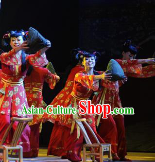 Chinese Drama Dragon Boat Festival Classical Dance Red Dress Stage Performance Costume and Headpiece for Women