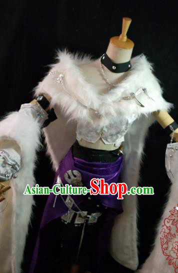 Chinese Cosplay Heroine Female Swordsman Purple Dress Ancient Princess Peri Costume for Women