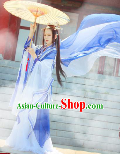 Chinese Cosplay Imperial Consort Blue Dress Ancient Female Swordsman Knight Costume for Women