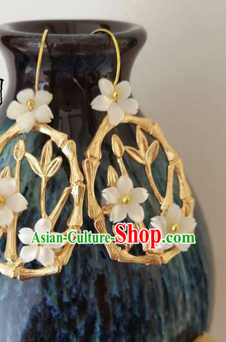 Traditional Chinese Hanfu Golden Bamboo Earrings Classical Ear Accessories for Women