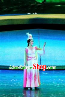 Chinese Drama Dragon Boat Festival Classical Dance Pink Dress Stage Performance Costume and Headpiece for Women