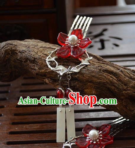 Traditional Chinese Classical Red Plum Hair Comb Hairpins Ancient Princess Hanfu Hair Accessories for Women