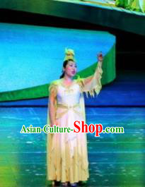 Chinese Drama Dragon Boat Festival Classical Dance Yellow Dress Stage Performance Costume and Headpiece for Women