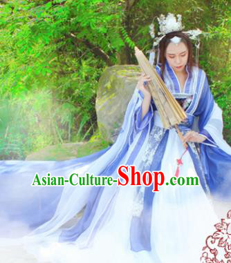 Chinese Cosplay Imperial Consort Blue Dress Ancient Female Swordsman Knight Costume for Women