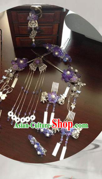 Traditional Chinese Classical Hairpins Purple Plum Hair Combs Ancient Princess Hanfu Hair Accessories for Women