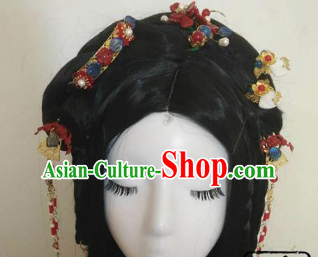Traditional Chinese Classical Red Flowers Hairpins Hair Combs Ancient Princess Hanfu Hair Accessories for Women
