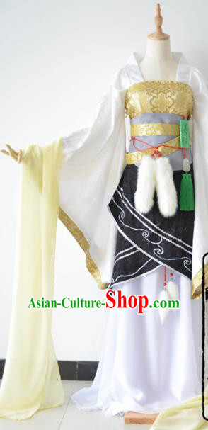 Chinese Cosplay Goddess Fairy Princess White Dress Ancient Female Swordsman Knight Costume for Women