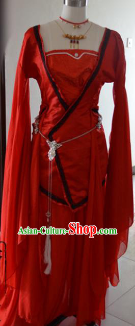 Chinese Cosplay Goddess Fairy Princess Red Dress Ancient Female Swordsman Knight Costume for Women