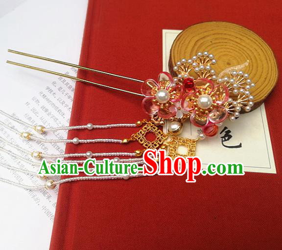 Traditional Chinese Classical Red Plum Pine Tassel Hairpins Ancient Princess Hanfu Hair Accessories for Women