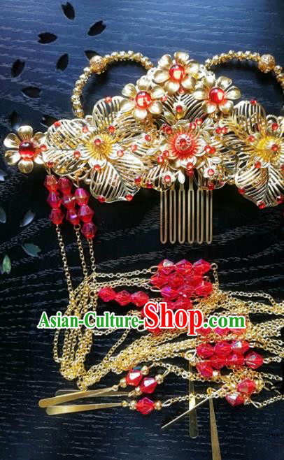 Traditional Chinese Classical Golden Phoenix Coronet Hairpins Ancient Princess Hanfu Hair Accessories for Women