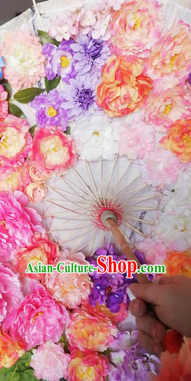 Traditional Chinese Hanfu Pink Peony Umbrella Ancient Princess Umbrellas for Women