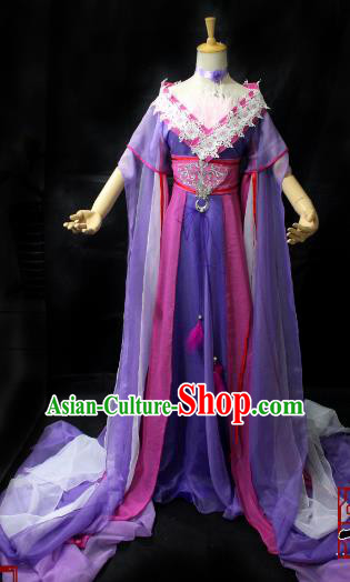 Chinese Cosplay Imperial Consort Purple Dress Ancient Female Swordsman Knight Costume for Women