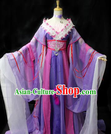 Chinese Cosplay Imperial Consort Purple Dress Ancient Female Swordsman Knight Costume for Women