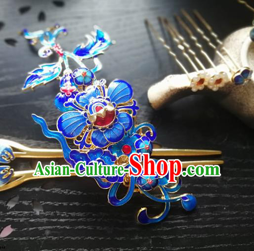 Traditional Chinese Classical Cloisonne Hair Crown Hairpins Ancient Princess Hanfu Hair Accessories for Women