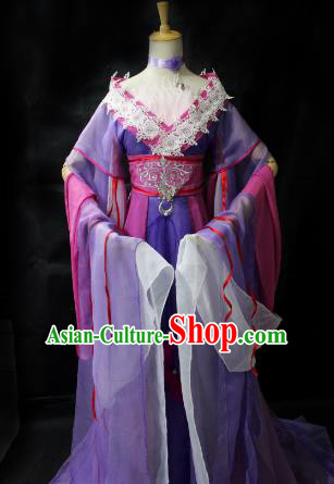 Chinese Cosplay Imperial Consort Purple Dress Ancient Female Swordsman Knight Costume for Women