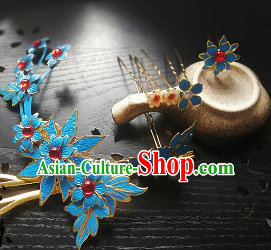 Traditional Chinese Classical Cloisonne Plum Hairpins Ancient Princess Hanfu Hair Accessories for Women