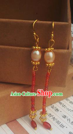 Traditional Chinese Hanfu Red Beads Tassel Earrings Classical Ear Accessories for Women