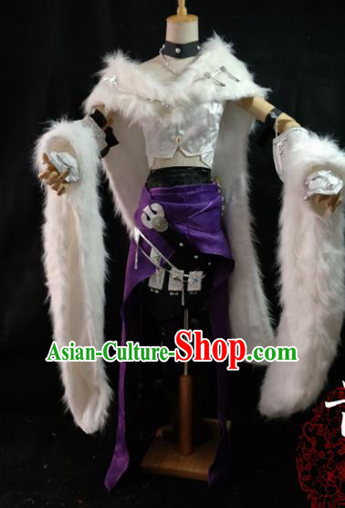 Chinese Cosplay Heroine Female Swordsman Purple Dress Ancient Princess Peri Costume for Women