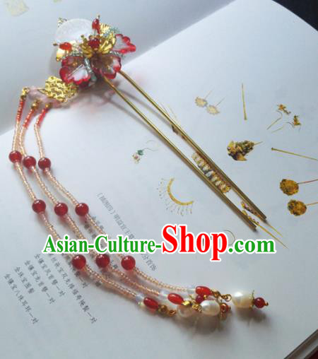 Traditional Chinese Classical Red Butterfly Tassel Hairpins Ancient Princess Hanfu Hair Accessories for Women