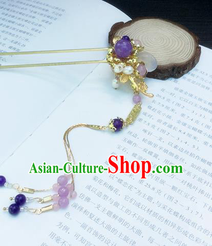 Traditional Chinese Classical Golden Plum Tassel Hairpins Ancient Princess Hanfu Hair Accessories for Women