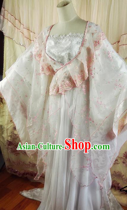 Chinese Cosplay Goddess Princess White Dress Ancient Female Swordsman Knight Costume for Women