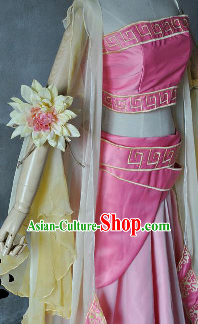 Chinese Cosplay Goddess Princess Pink Dress Ancient Female Swordsman Knight Costume for Women