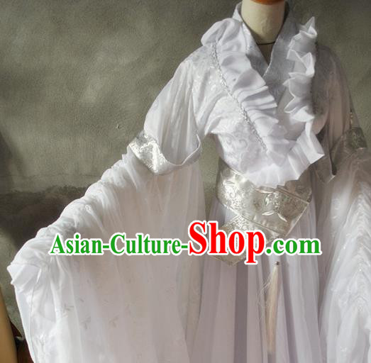 Chinese Cosplay Goddess Princess White Dress Ancient Female Swordsman Knight Costume for Women