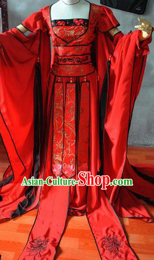 Chinese Cosplay Goddess Princess Wedding Red Dress Ancient Female Swordsman Knight Costume for Women