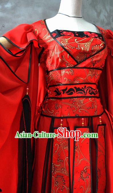 Chinese Cosplay Goddess Princess Wedding Red Dress Ancient Female Swordsman Knight Costume for Women