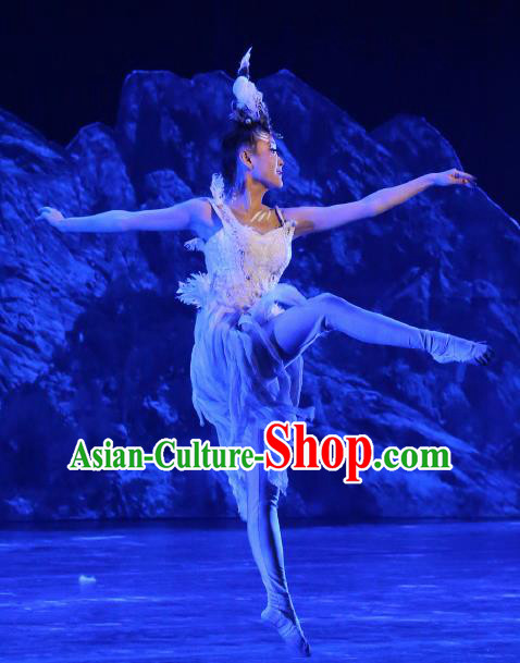 Chinese Tamrac Heaven Zang Nationality Dance White Dress Stage Performance Costume and Headpiece for Women