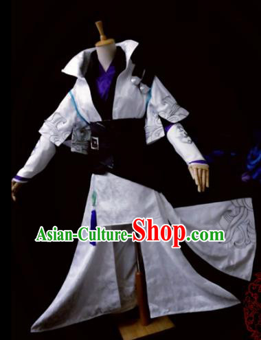 Traditional Chinese Cosplay Young Hero White Clothing Ancient Swordsman Costume for Men