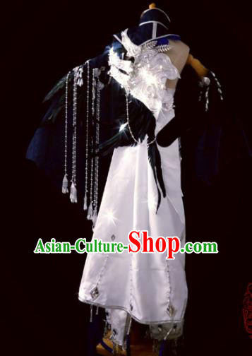 Chinese Cosplay Heroine Female Swordsman White Dress Ancient Knight Princess Peri Costume for Women