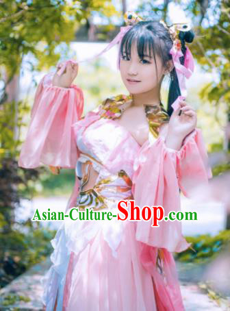 Chinese Cosplay Fairy Female Swordsman Pink Dress Ancient Knight Princess Costume for Women